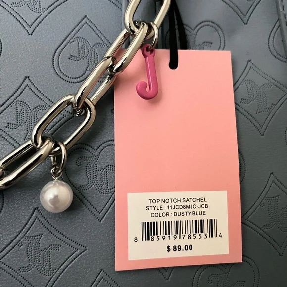 Juicy Couture Light Blue Embossed Satchel with Charm Chain - Picture 3 of 5